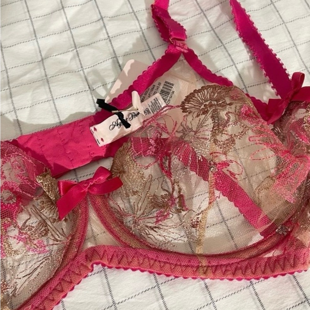 Agent Provocateur Zuri Pink Floral Embroidered Lingerie 38D - Picture 5 of 7